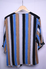 Thriftyfy Blue, Brown, Grey, and Black Striped Blouse – Medium