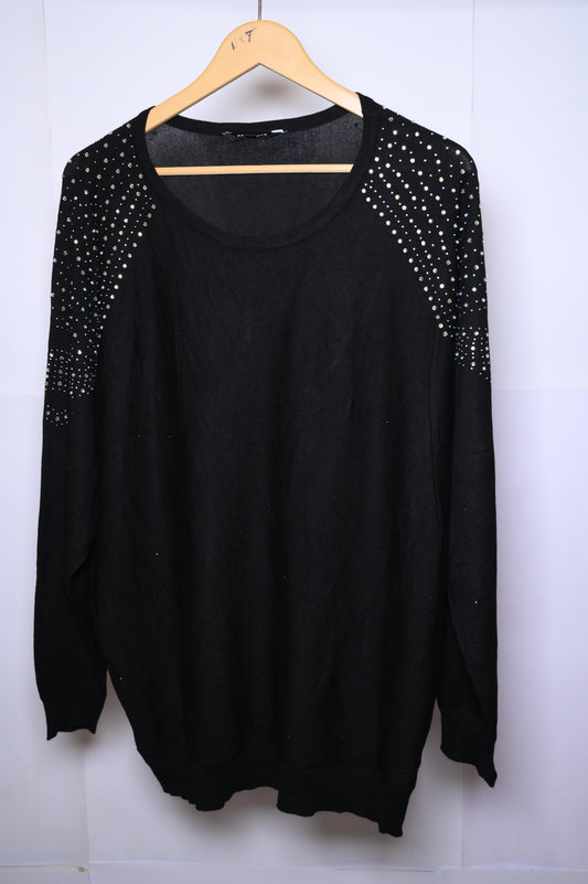 Peacocks Large Black Sweatshirt with Rhinestones