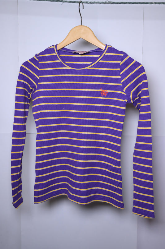 Hunkon Purple and Yellow Striped Winter Blouse (Small)