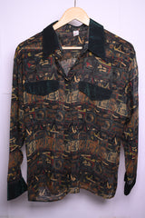 Tru Blouse Dark Green, Red, and Yellow Medium Shirt