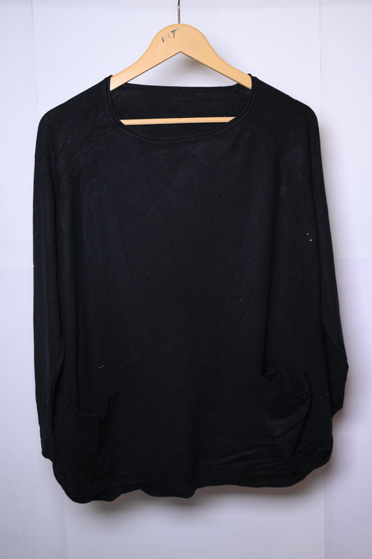 Thriftyfy Black Sweatshirt with Pocket Design - Medium