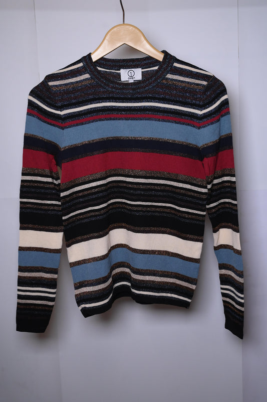 1 Over Small Blue Red and Golden Striped Sweatshirt