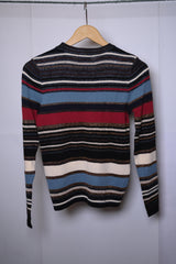 1 Over Small Blue Red and Golden Striped Sweatshirt