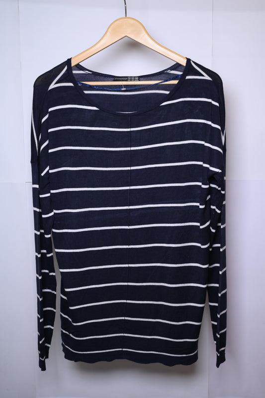 Atmosphere Medium Blue and Off White Striped Sweatshirt