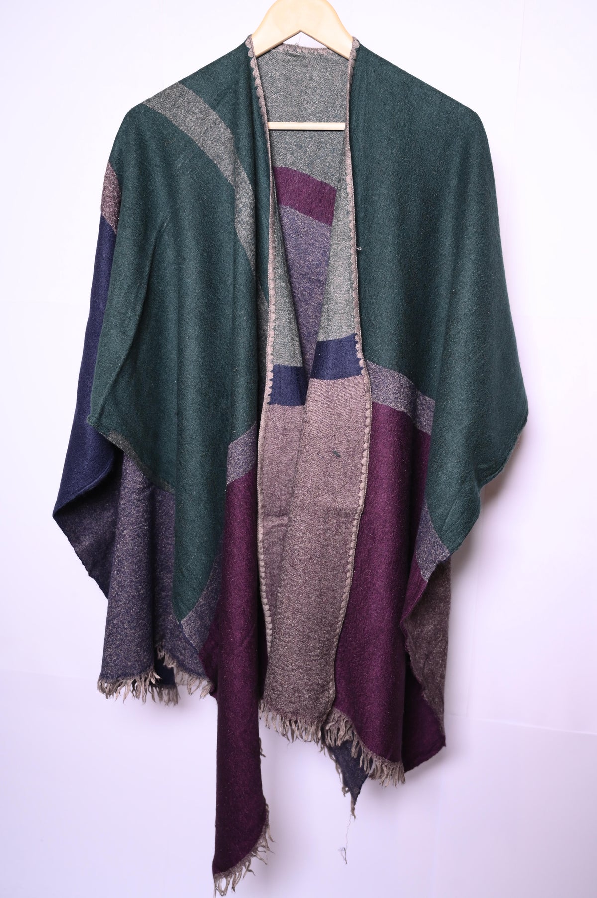 Thriftyfy Maroon, Green & Blue Patterned Modal Winter Cape