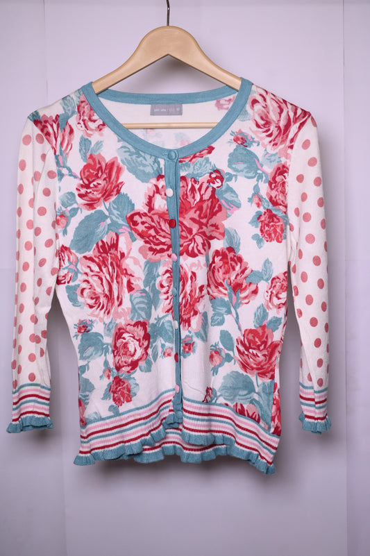 Per Una White Sweater with Red and Blue Rose Print