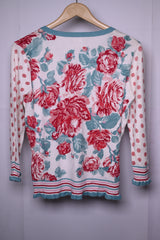 Per Una White Sweater with Red and Blue Rose Print