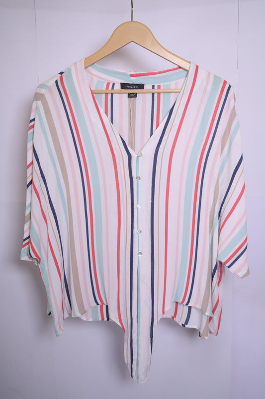 Primark White, Blue, and Turquoise Blouse - Medium