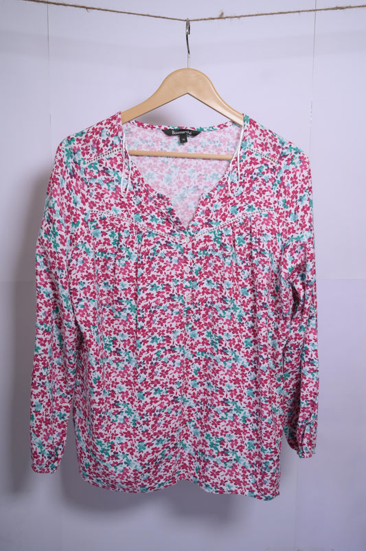 Bonmarche Red Blue Floral Blouse - Medium