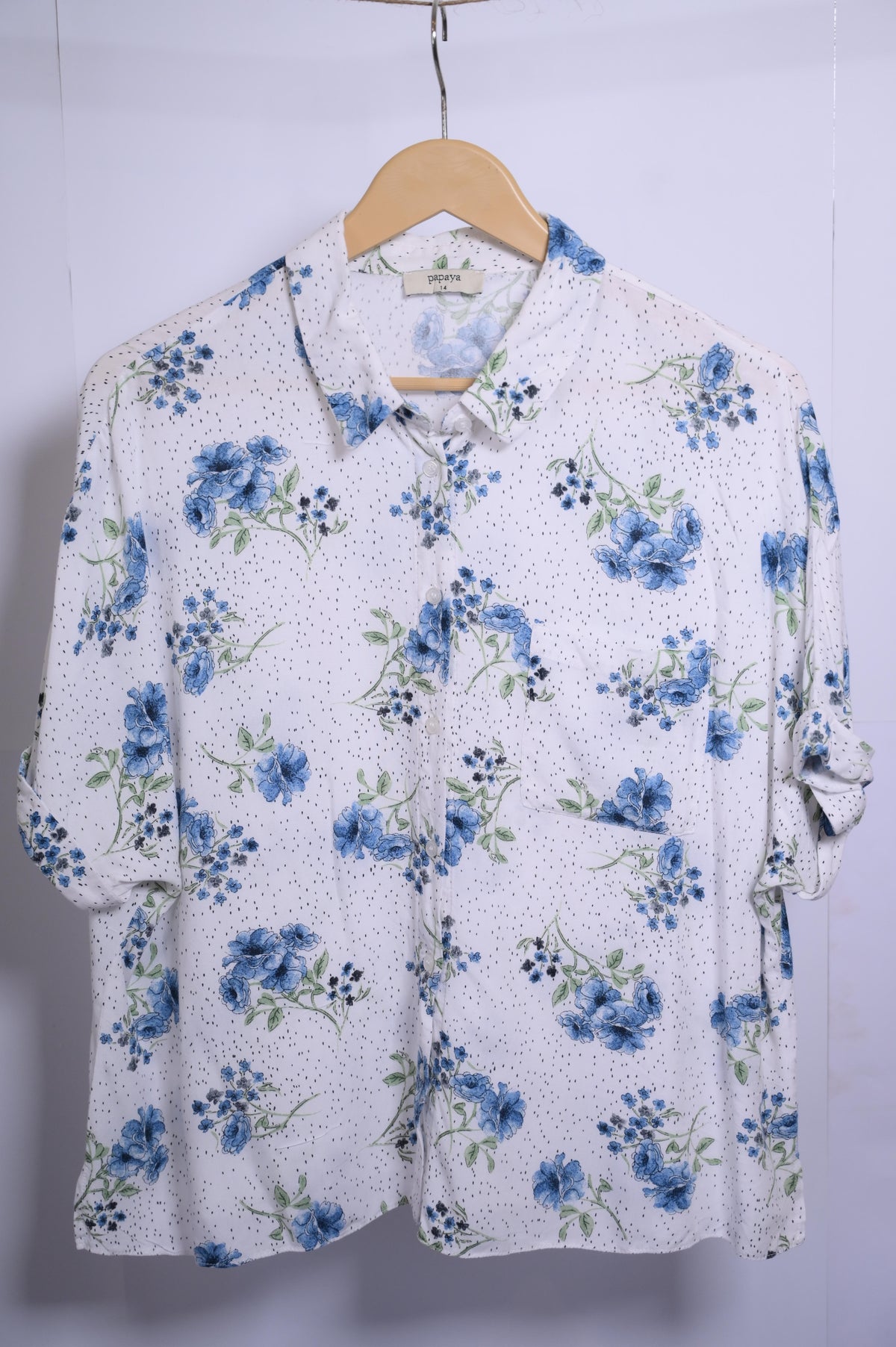 Papaya White Blue Floral Blouse - Medium