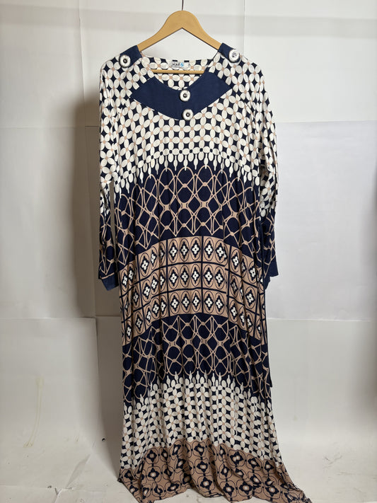 White and Blue Long Full Sleeves Dress by Kohinoor