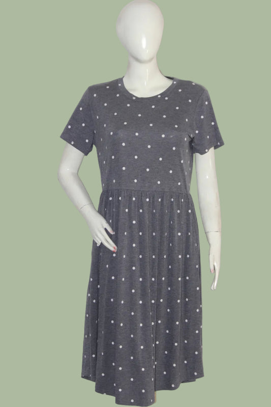 Thriftyfy Grey Polka Dot Dress (Medium, Good Condition)