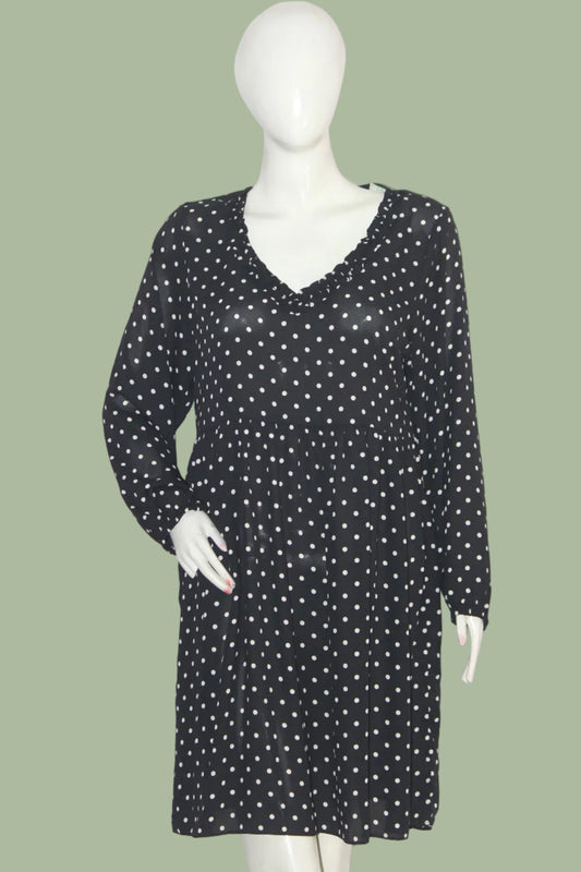 Thriftyfy Dress - Medium, Black with White Polka Dots