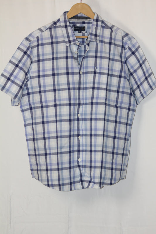 Blue with Purple Checkered Half Sleeve Shirt – Lincoln (Large)