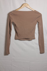 Zara Light Brown Open Collar Crop Top - Small