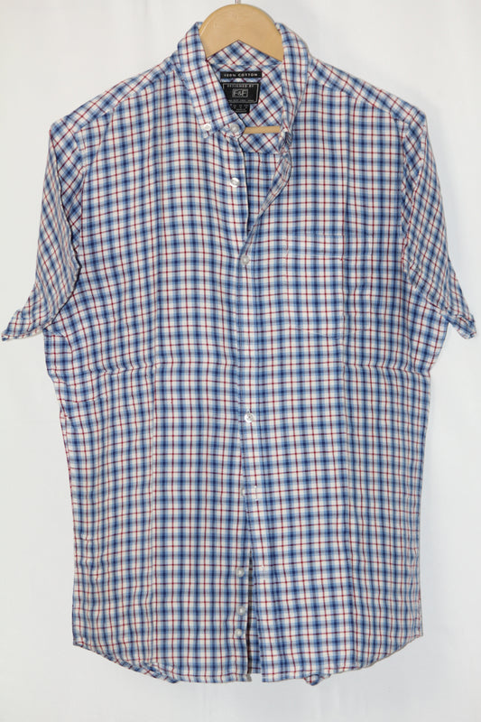 White & Blue Checkered Half Sleeve Shirt – F&F (Medium)