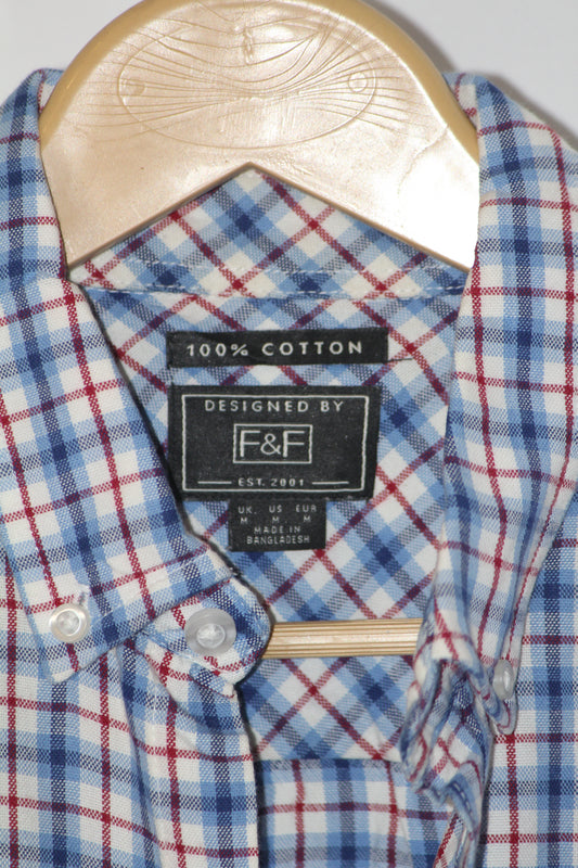 White & Blue Checkered Half Sleeve Shirt – F&F (Medium)