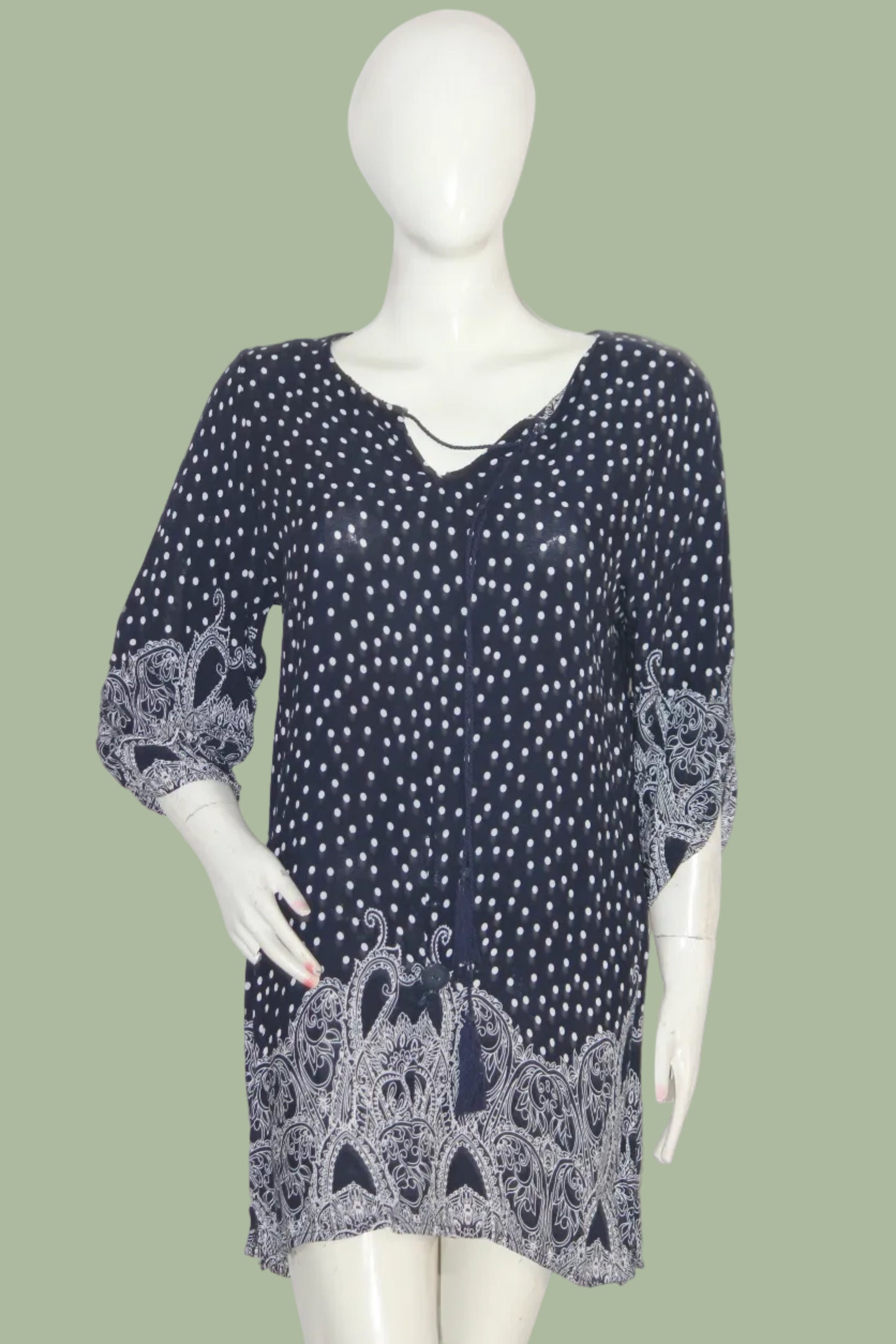 Thriftyfy Navy Blue & White Polka Dot Dress