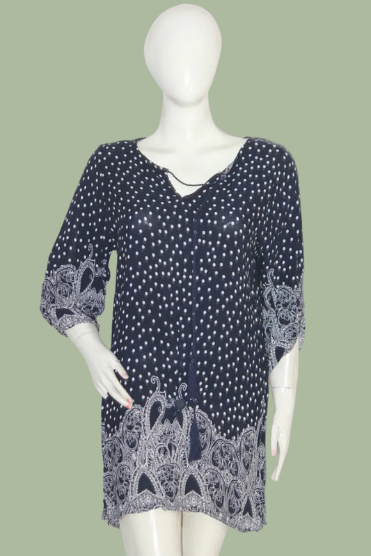 Thriftyfy Navy Blue & White Polka Dot Dress