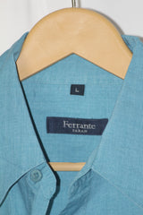 Blue Half Sleeve Button-Down Shirt – Ferrante Farah (Large)