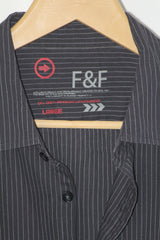 Black Full Sleeve Button-Down Shirt with Grey Stripes – F&F (Large)