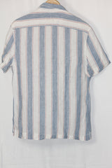 White & Blue Striped Half Sleeve Linen Shirt – Mark & Spencer (Small)