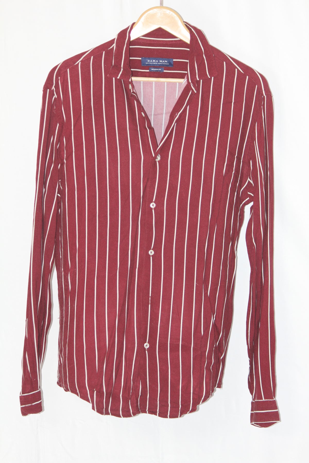 Maroon Full Sleeve Button-Down Shirt – Zara Man (Small)