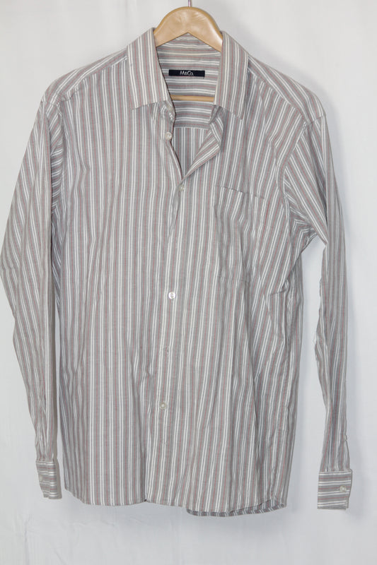 Grey & White Striped Full Sleeve Shirt – M & Co (Large)