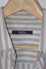 Grey & White Striped Full Sleeve Shirt – M & Co (Large)