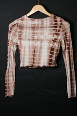Shein Brown & White Tie-Dye Crop Top - XS