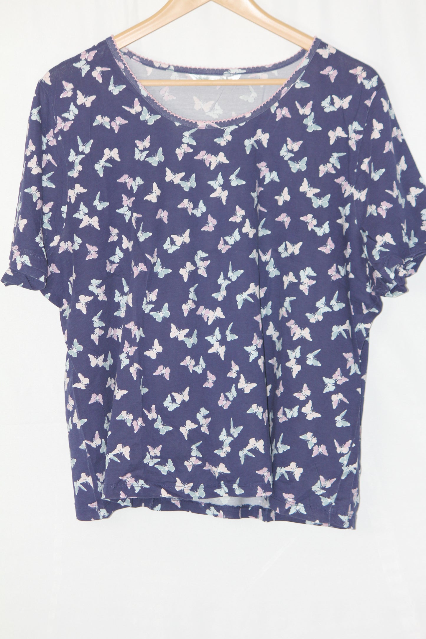 Bonmarche Navy Blue Butterfly Print Crop Top - Medium