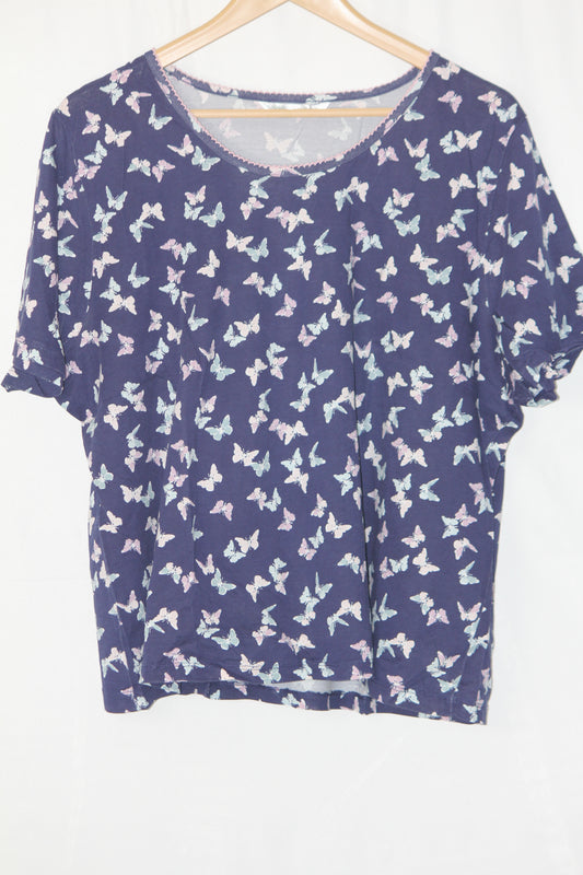 Bonmarche Navy Blue Butterfly Print Crop Top - Medium