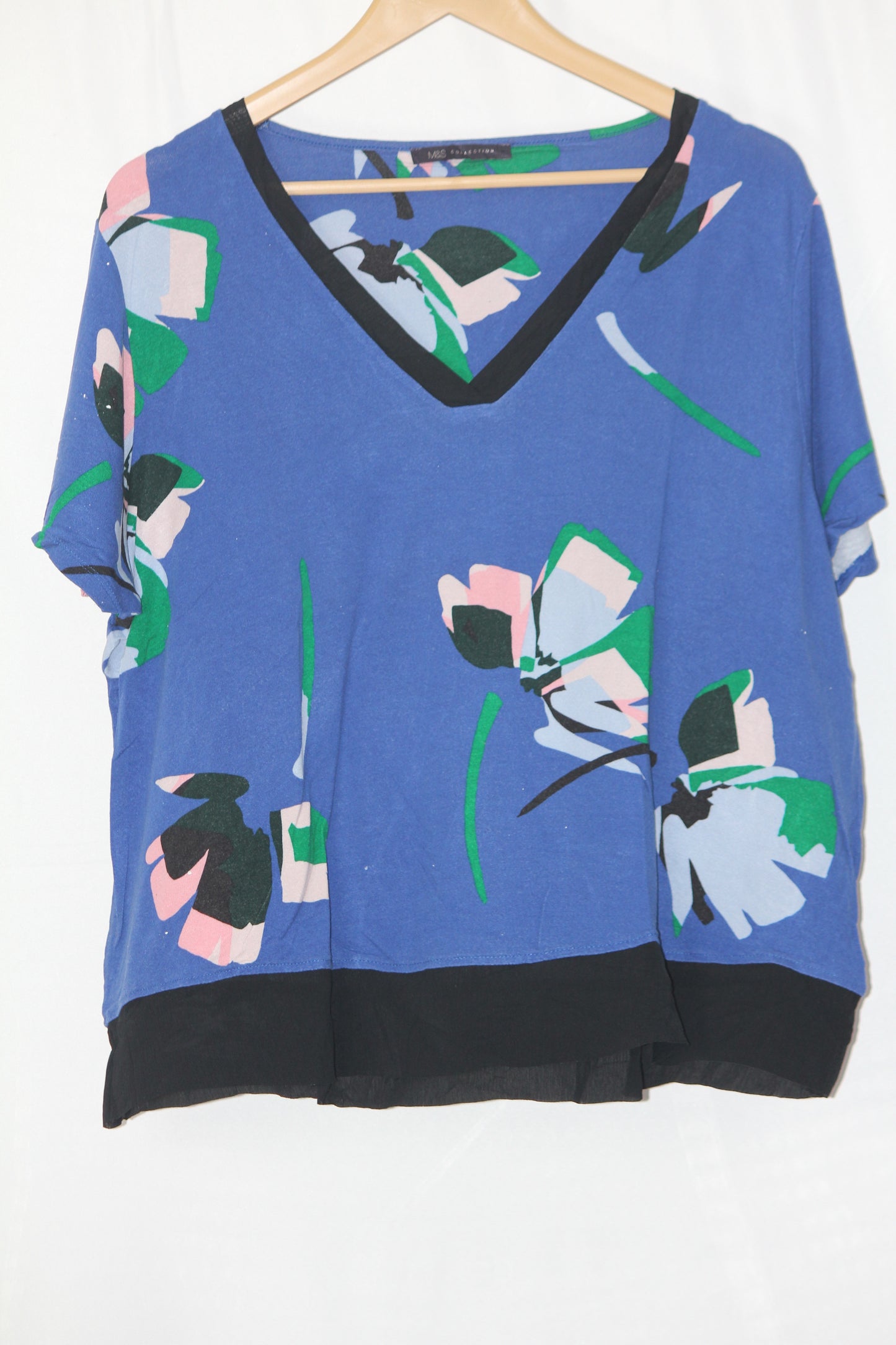 Mark & Spencer Blue Floral Half-Sleeve Crop Top - Medium