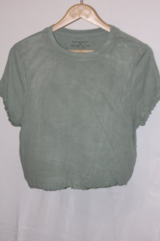 Primark Pastel Green Half-Sleeve Crop Top - Medium