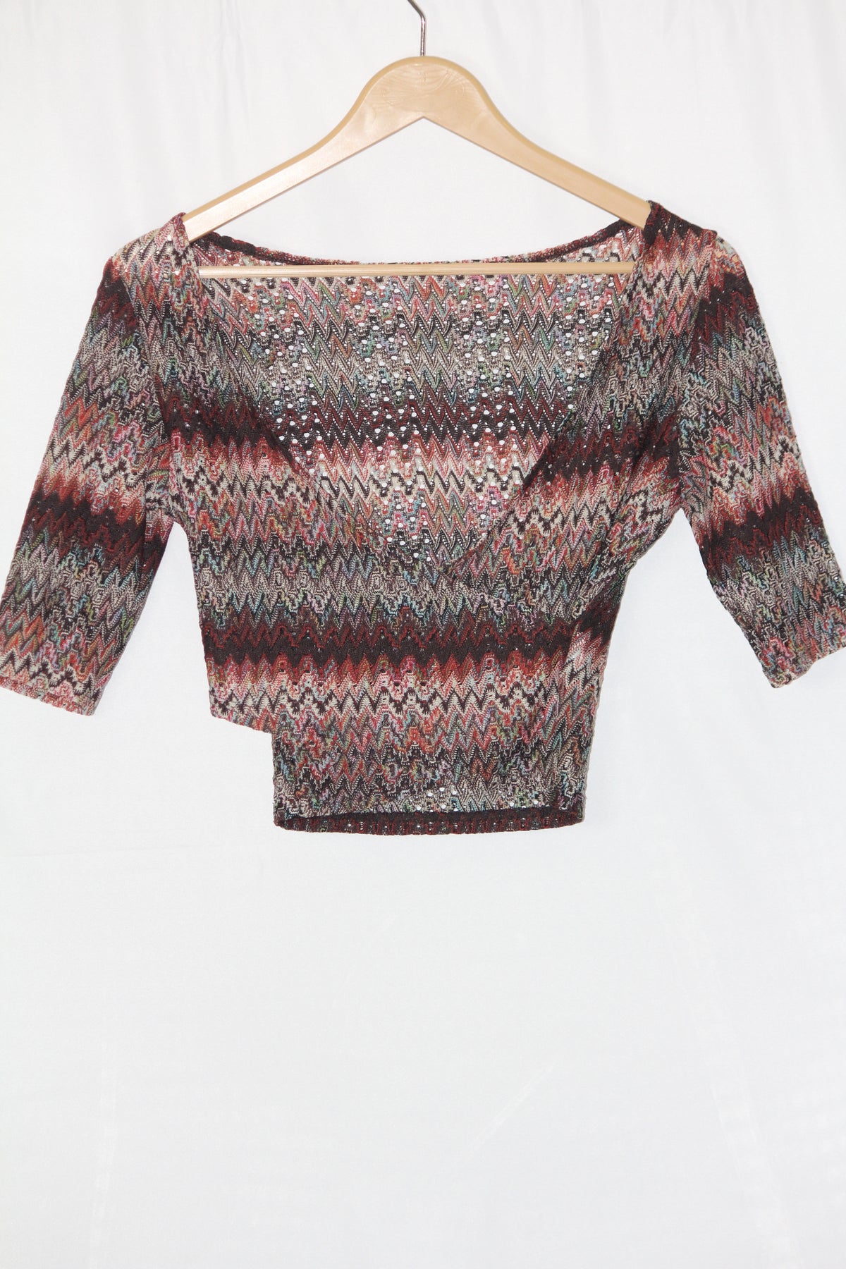 River Island Maroon, White & Blue Crop Top - Medium