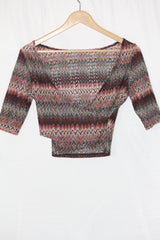 River Island Maroon, White & Blue Crop Top - Medium