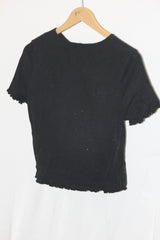 New Look Black Half-Sleeve Crop Top - Medium