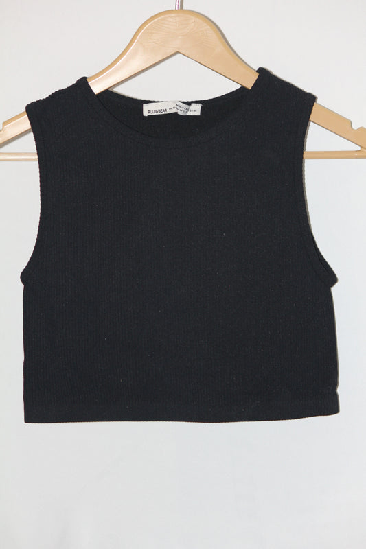 Pull&Bear Black Sleeveless Crop Top - Medium