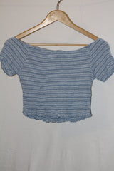 Primark Blue Embroidered Flower Crop Top - Large