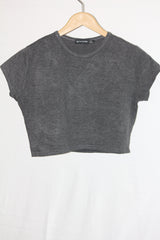 Pretty Little Thing Grey Half-Sleeve Crop Top - Medium