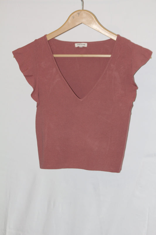 River Island Pink Half-Sleeve Crop Top - Small