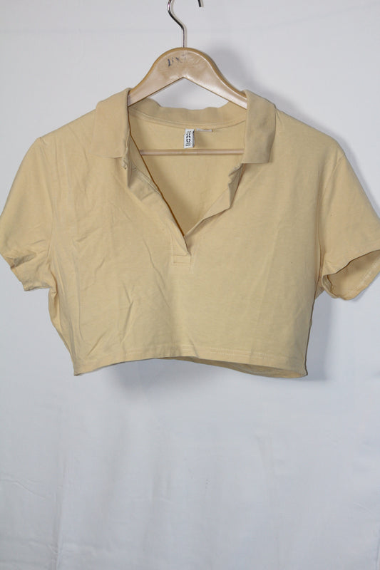 H&M Yellow Open Collar Crop Top - Large