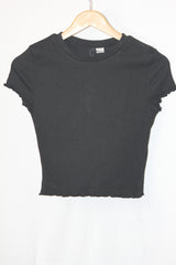 H&M Black Half-Sleeve Crop Top - Medium