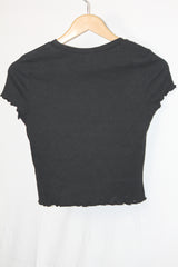 H&M Black Half-Sleeve Crop Top - Medium