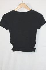 Piazza Italia Black Half-Sleeve Crop Top - Small