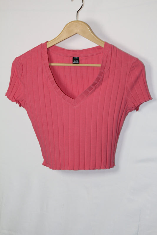 Shein Pink Half-Sleeve Crop Top - Small