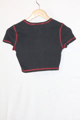 H&M Black Half-Sleeve Crop Top - Small