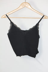 Primark Black Embroidered Tank Top - Medium