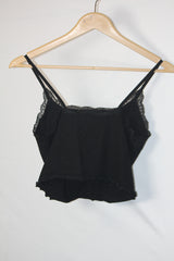 Primark Black Embroidered Tank Top - Medium