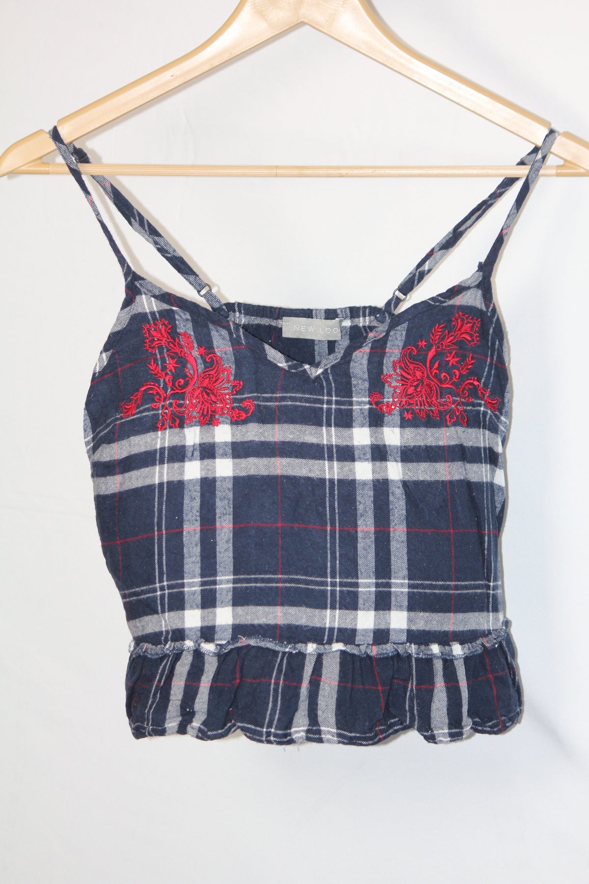 New Look Navy Blue Checkered Tank Top - Small